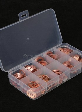 200PCS Copper Washers Gasket Set 9 Sizes Flat Ring Seal Kit