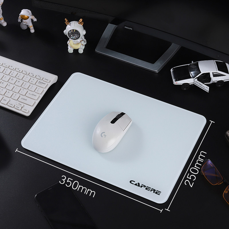 CAPERE(铠雷)防水全钢化光滑玻璃游戏鼠标垫加厚黑色电竞简约防滑