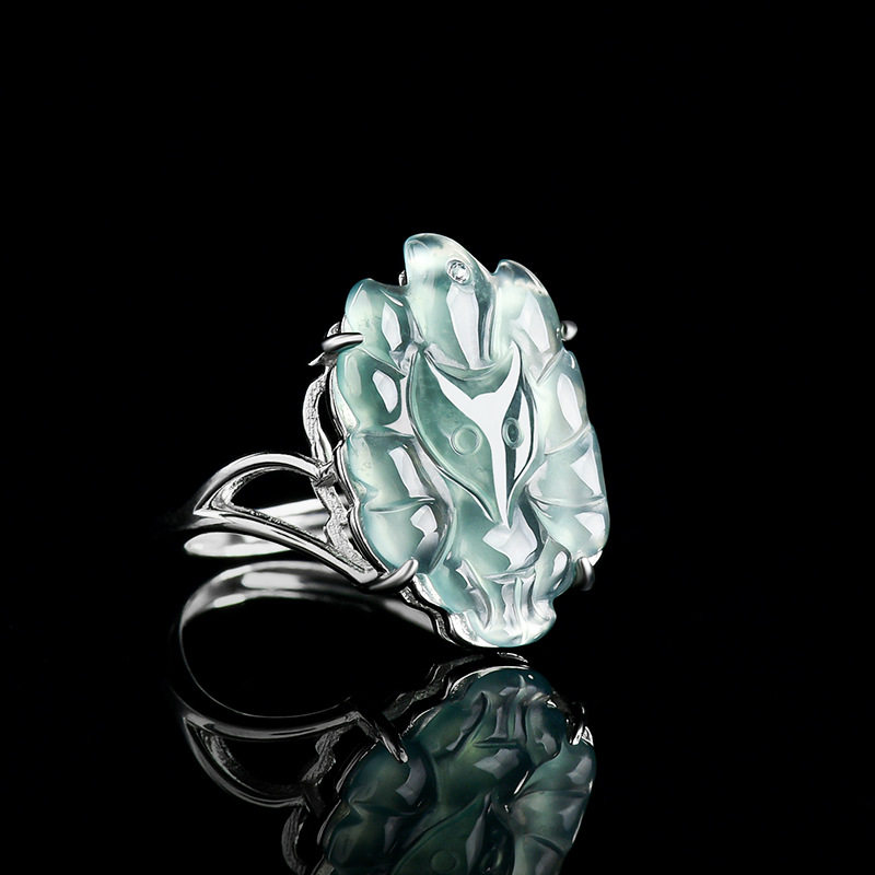 Natural A-grade jade blue water fox ring