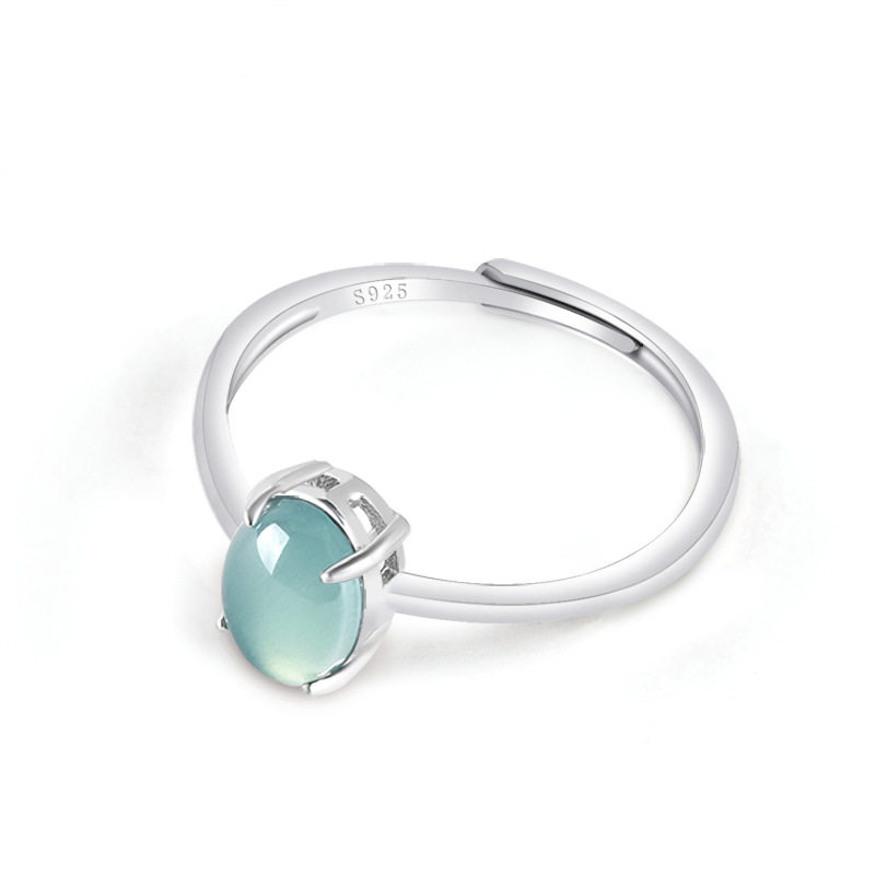 Cui Ying Fu S925 silver inlaid emerald blue water ring