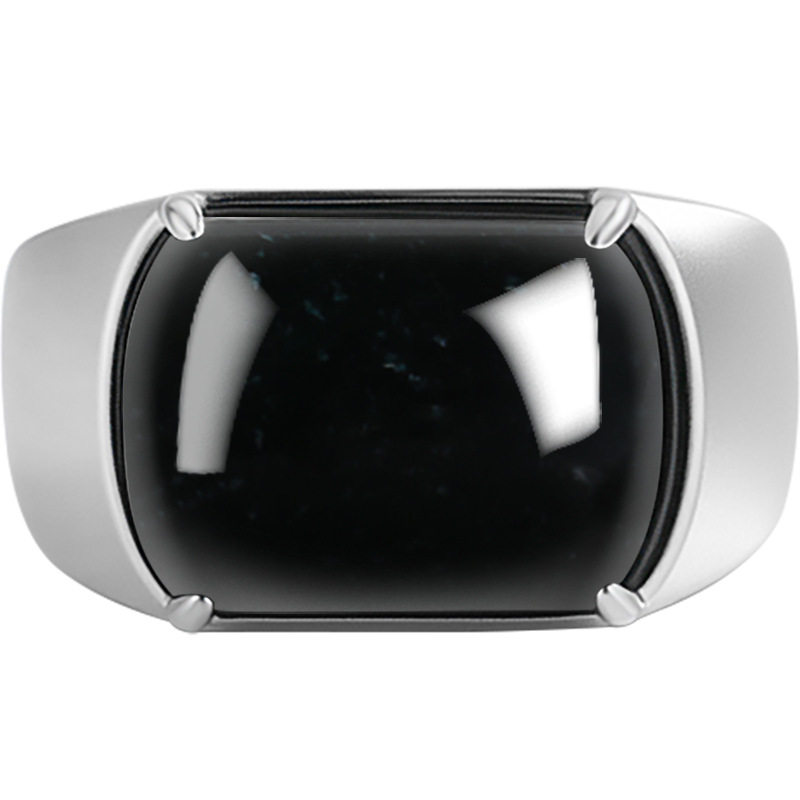 Cui Yingfu S925 silver natural A goods jade ink jade saddle ring ice jade graphite jade ring men's D965