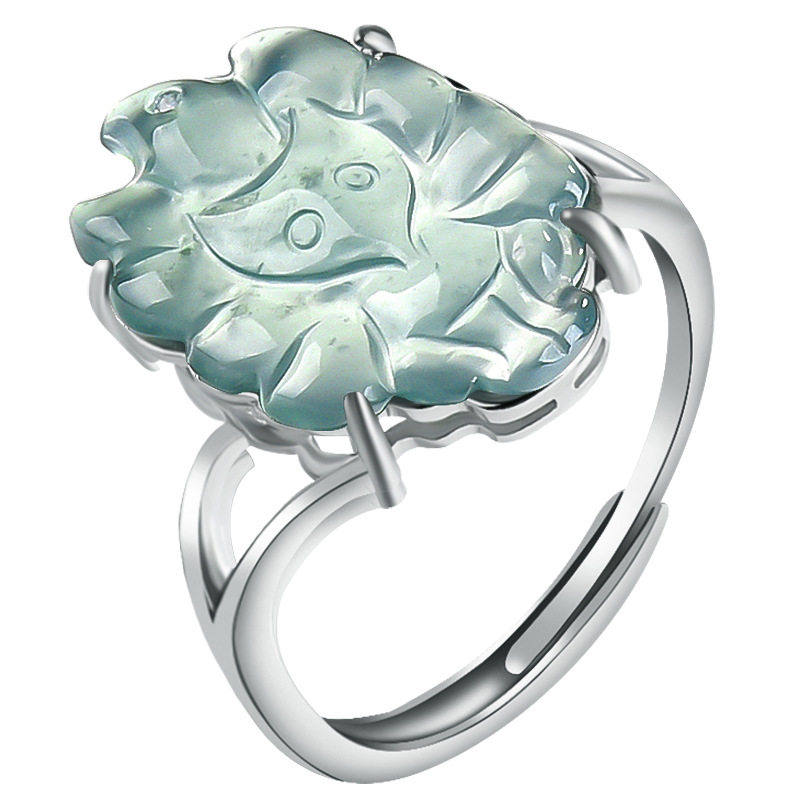 Natural A-grade jade blue water fox ring