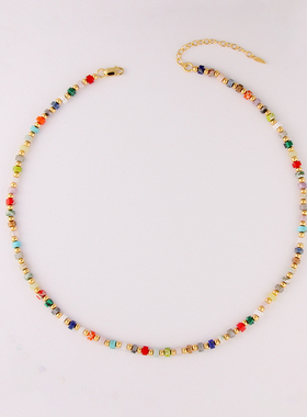 多彩天然石锁骨链女轻奢小众设计