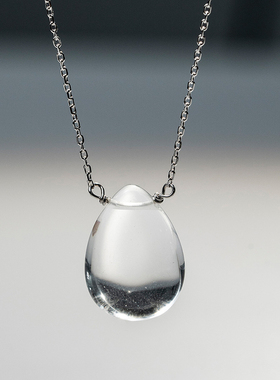 天然白水晶S925纯银水滴项链女