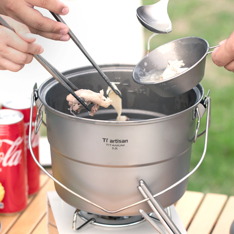 钛工匠户外纯钛蒸锅5.5L大容量野炊汤锅家用三层蒸笼露营便携锅具,淘宝优惠券,粉丝福利购,淘宝优惠卷