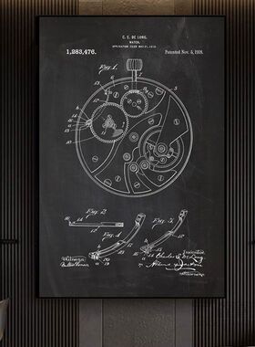 手表机芯分解图装饰画腕表维修海报挂画工业风办公室客厅卧室壁画