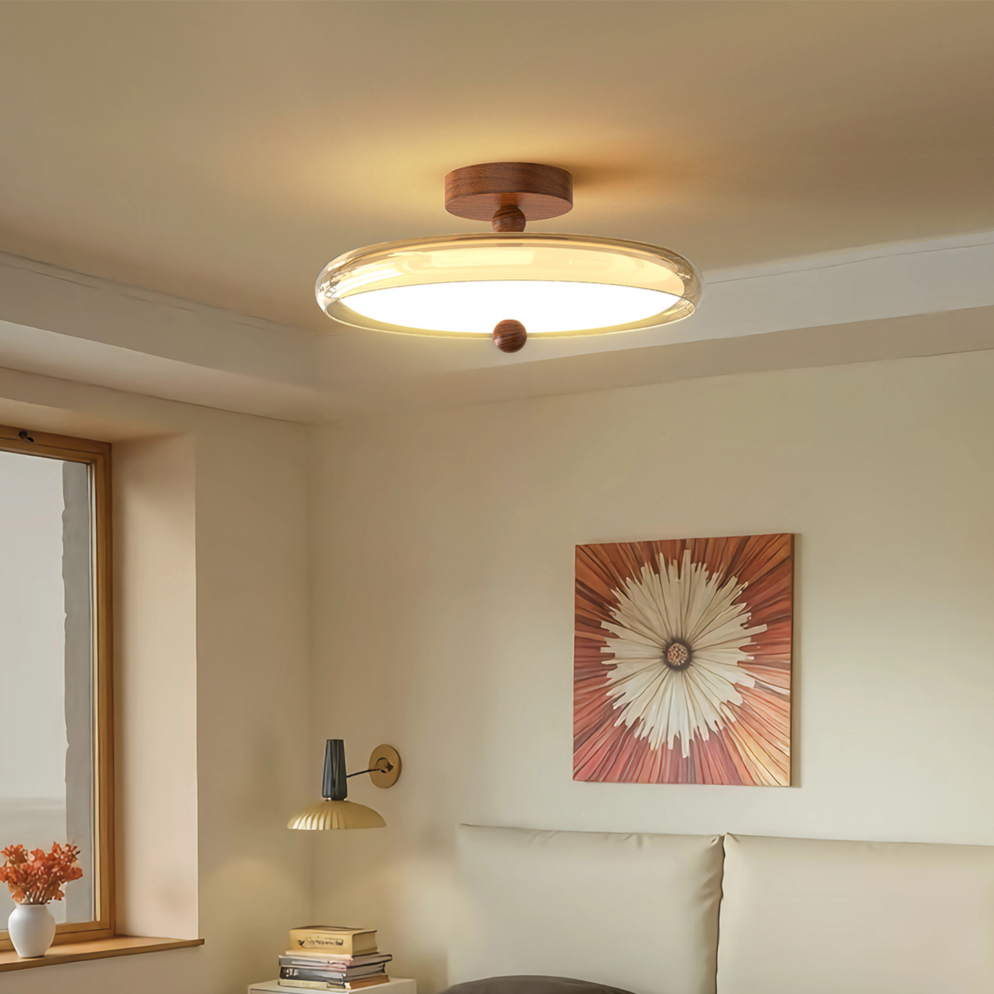 Home法式中古风卧室吸顶灯高级感胡桃木色侘寂风主卧房间护眼灯具,淘宝优惠券,粉丝福利购,淘宝优惠卷