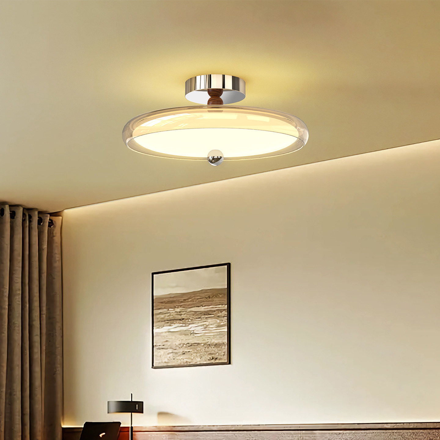 Home法式中古风卧室吸顶灯高级感胡桃木色侘寂风主卧房间护眼灯具,淘宝优惠券,粉丝福利购,淘宝优惠卷