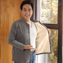 Mens soil with buckle Heating Clothes T Plus Suede Thickened Cardiovert for older single blouses for mens elderly