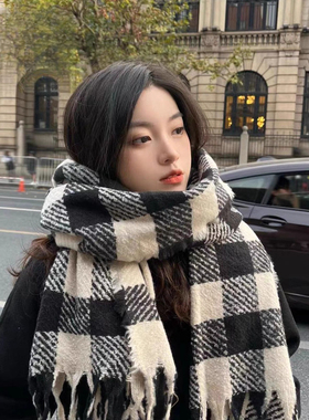 冬季加厚加大格纹披肩保暖围脖女