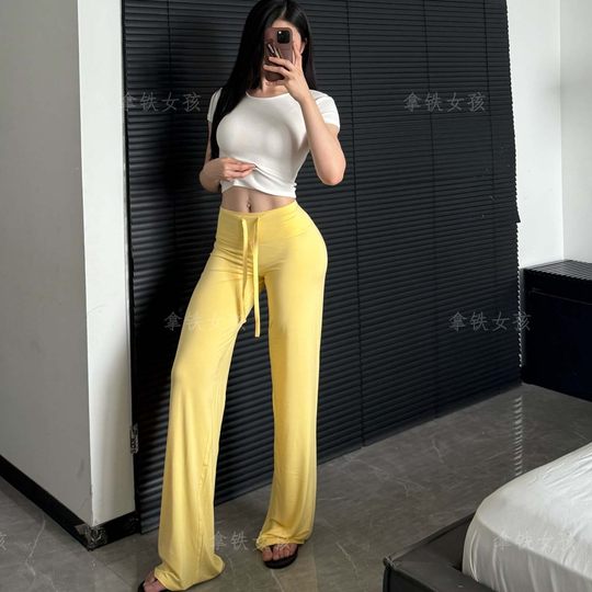 拿铁女孩春夏款健身裤休闲裤高腰阔腿裤显瘦女百搭运动莫代尔面料