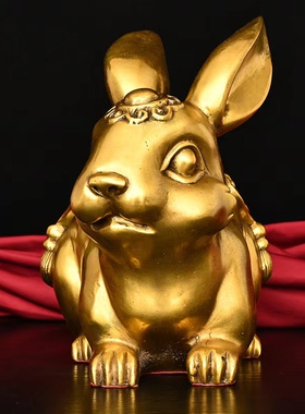 兔子摆件醉芒黄铜中式客厅生肖兔