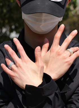 出口品质款欧美嘻哈微镶锆石可旋转古巴戒指电镀时尚个性潮人指环