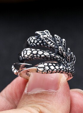 日本coss koko925银个性复古鹰龙爪开口戒指精工浮雕霸气男士