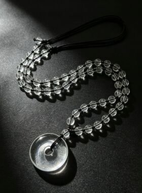 日系设计师topwhit白水晶吊坠平安扣挂件晶体吊坠男女情侣项链
