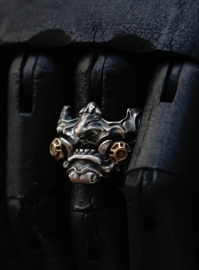 日本coss koko原创设计 日本武士面具戒指银男士赛博朋克国风潮