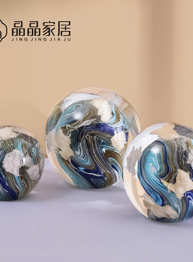 优选现代轻奢透明水晶圆球珊瑚玻璃摆件客餐厅设计师玄关电视柜展