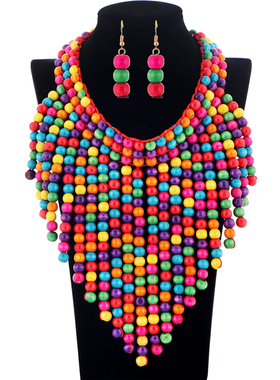 民族风木珠流苏项链套装非洲新娘饰品necklaces women jewelry
