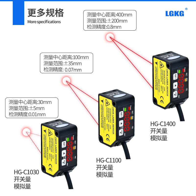 激光位移传感器HG-C1100/C1400激光测距传感器模拟量测厚度测高低 - 图2