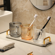 Light extravagant glass gargling cup ins nets red with high face value couples toothbrushing cup a three-mouth wash cup suit