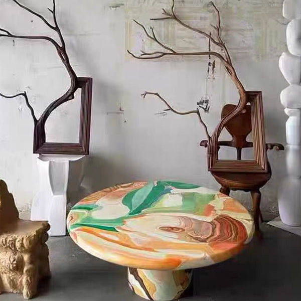 餐桌茶几玻璃钢创意边几轻奢休闲桌定制荷兰艺术家熔炉油画彩绘桌,淘宝优惠券,粉丝福利购,淘宝优惠卷
