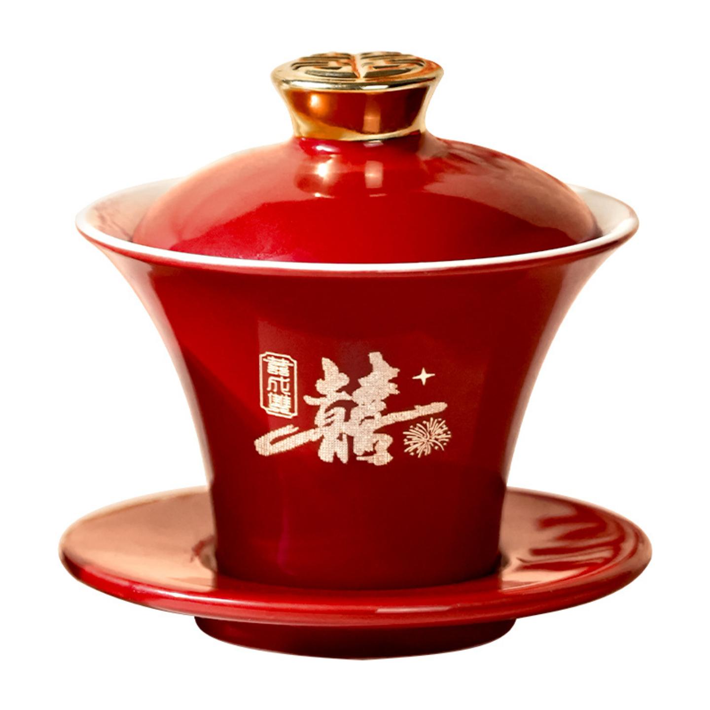 A pair of high-end red cups for wedding tea ceremony