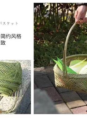 手工竹编编织水果手提篮汉服