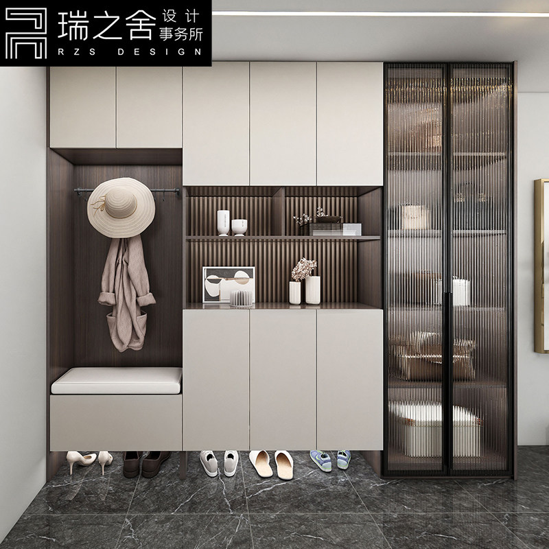 轻奢鞋柜衣帽柜一体家用门口简约现代爆款玻璃门小户型入户玄关柜_虎窝淘