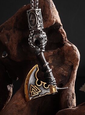 temu男士不锈钢斧头吊坠合金嘻哈项链饰品长款配饰女几何造型