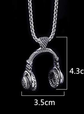 欧美跨境爆款摇滚音乐耳机吊坠项链饰品男嘻哈钛钢长款毛衣链