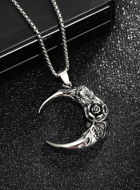 时尚个性小众暗黑风玫瑰月亮合金吊坠项链挂坠月牙配饰锁骨链毛衣