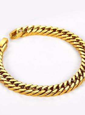 跨境热销不锈钢加密四面磨双织手链欧美嘻哈钛钢百搭简约古巴手链