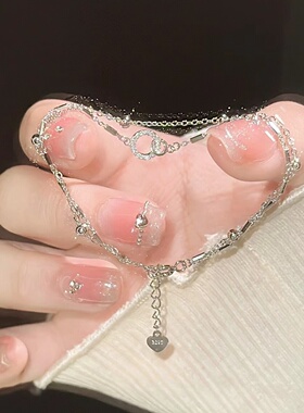 银色环环相扣几何手链轻奢感时尚小众设计双层叠戴手饰品