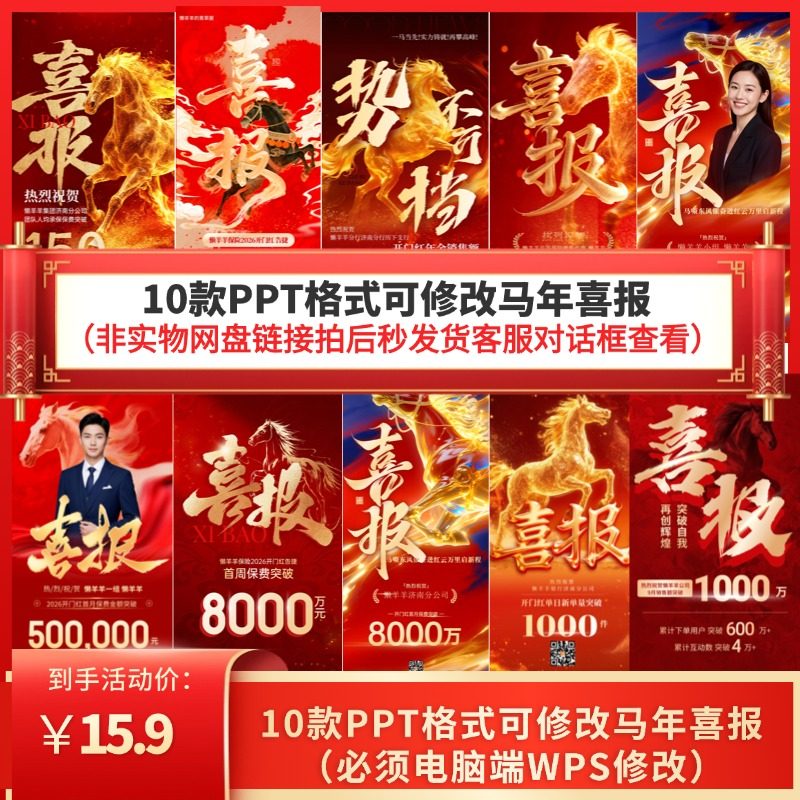 26马年ppt开门红喜报战报贺报海报模板素材销售业绩高端大气捷报,淘宝优惠券,粉丝福利购,淘宝优惠卷
