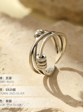 日系topwhit925银串珠多层戒指女时尚个性开口食指戒ins潮指环