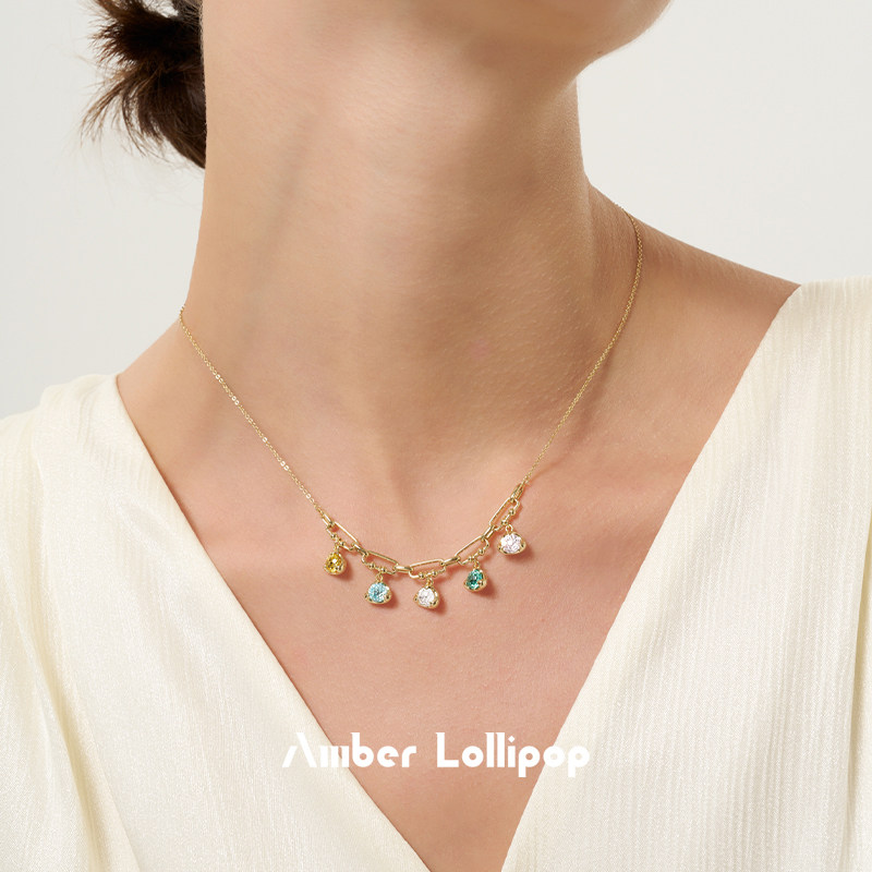 AmberLollipop项链女彩色锆石吊坠颈链小众配饰2026新品 鎏沙系列