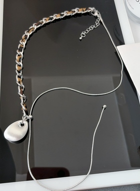 轻奢高级感水滴吊坠项链女小众设计感金属豹纹链条锁骨链