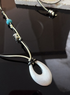 原创设计天然石椭圆吊坠项链女手工编织毛衣链简约气质饰品