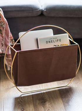 创意北欧金属皮革杂志架铁艺家居装饰书报架简约书本收纳架