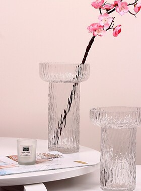 创意极冻冰锤纹透明玻璃花瓶灯台式百合玫瑰花插花器家居软装摆件