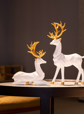 北欧树脂几何麋鹿摆件仿真动物折纸鹿客厅电视柜树脂模型桌面摆件