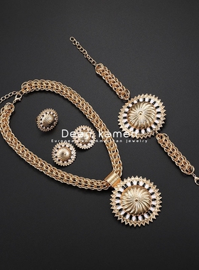 Sunflower alloy diamond necklace earrings bracelet 4sets项链