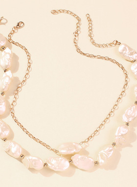 欧美时尚海洋贝母复古珍珠金属项链Double Pearl Necklaces women