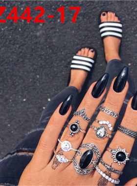 复古新款个性关节戒指环套装Retro silver women joint rings set