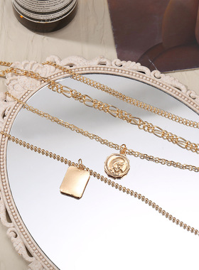 Simple multi-layer Sequin Pendant Necklace女项链欧美流行百搭