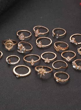 镶钻戒指 retro European American diamond joint ring 19-piece