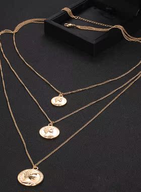 popular new choker multilayer female necklace 人头吊坠项链女