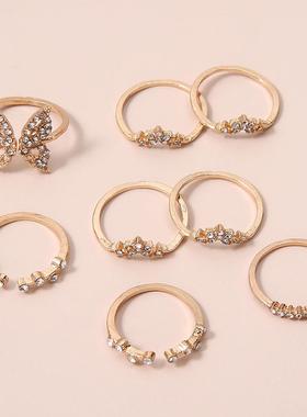 Bohemian joint rings rhinestones butterfly Knuckle Rings Set
