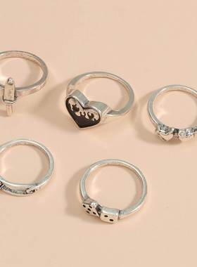 creative retro rings metal love paper clip ring 5-piece set