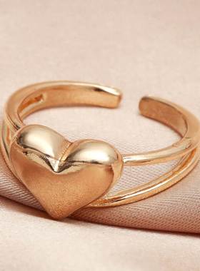 Ins style new metal open ring retro double-layer love rings